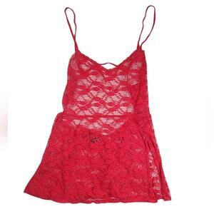 Victoria's Secret Red Sheer Lace Babydoll Negligee sz L